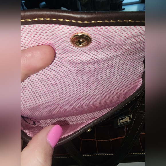 Dooney And Bourke Leather Croc Embossed Chocolate Shoulder Tote Purse Coin Pouch - Picture 9 of 14